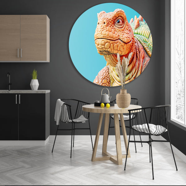 Gedetailleerde dinosaurus in kleurrijke moderne stijl aluminium muurcirkel