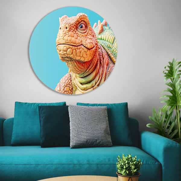 Gedetailleerde dinosaurus in kleurrijke moderne stijl aluminium muurcirkel