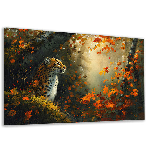Luipaard in kleurrijk herfstbos canvas