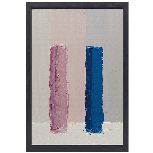 Kleurrijk abstract ontwerp met roze en blauw canvas met baklijst