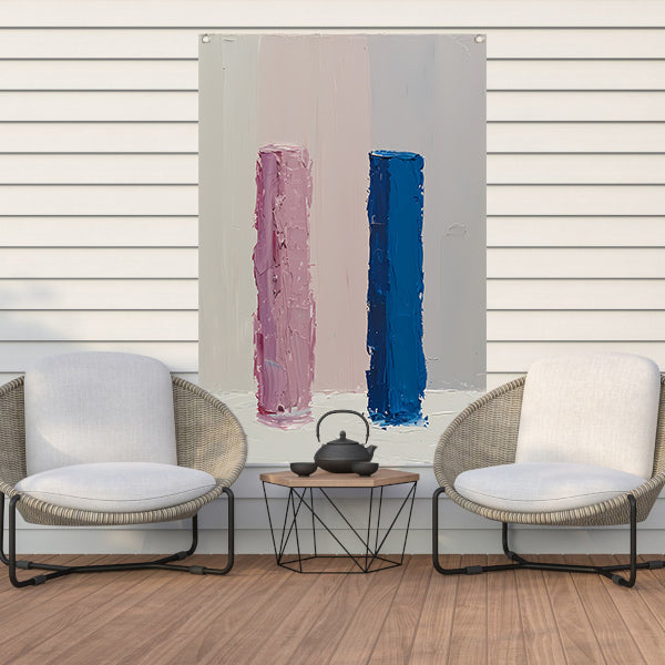 Kleurrijk abstract ontwerp met roze en blauw tuinposter