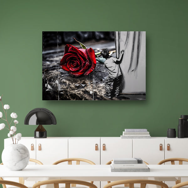 Jongen en Roos tegen Contrastmuur poster