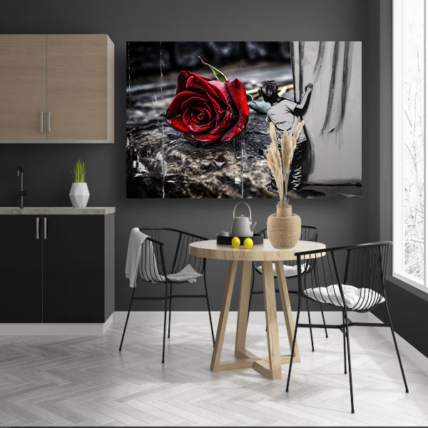 Jongen en Roos tegen Contrastmuur poster