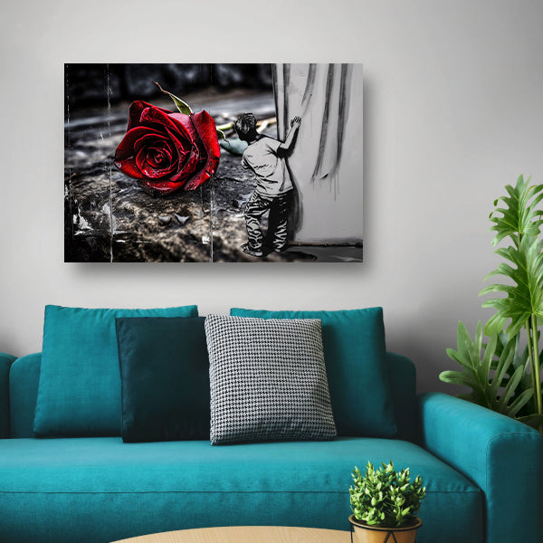 Jongen en Roos tegen Contrastmuur poster