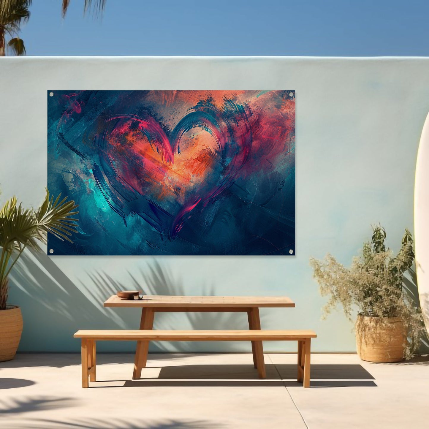 Rood Hart op Blauw tuinposter