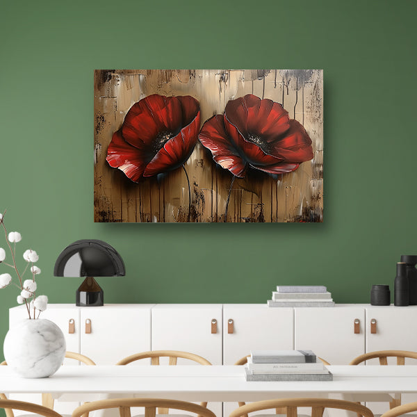 Twee rode bloemen met abstracte achtergrond canvas