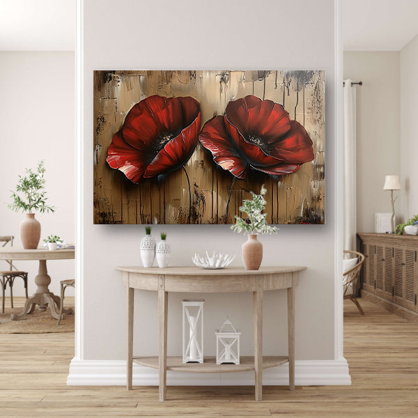 Twee rode bloemen met abstracte achtergrond canvas