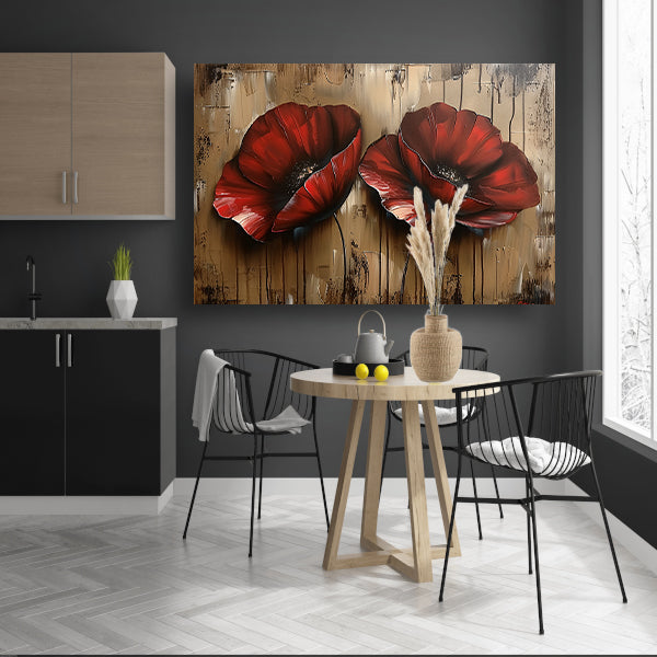 Twee rode bloemen met abstracte achtergrond canvas