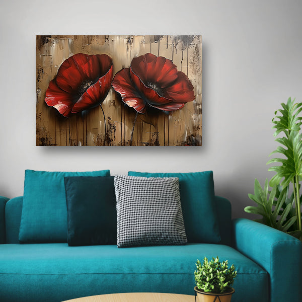 Twee rode bloemen met abstracte achtergrond canvas