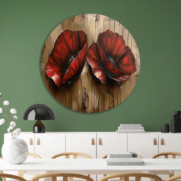 Twee rode bloemen met abstracte achtergrond forex muurcirkel