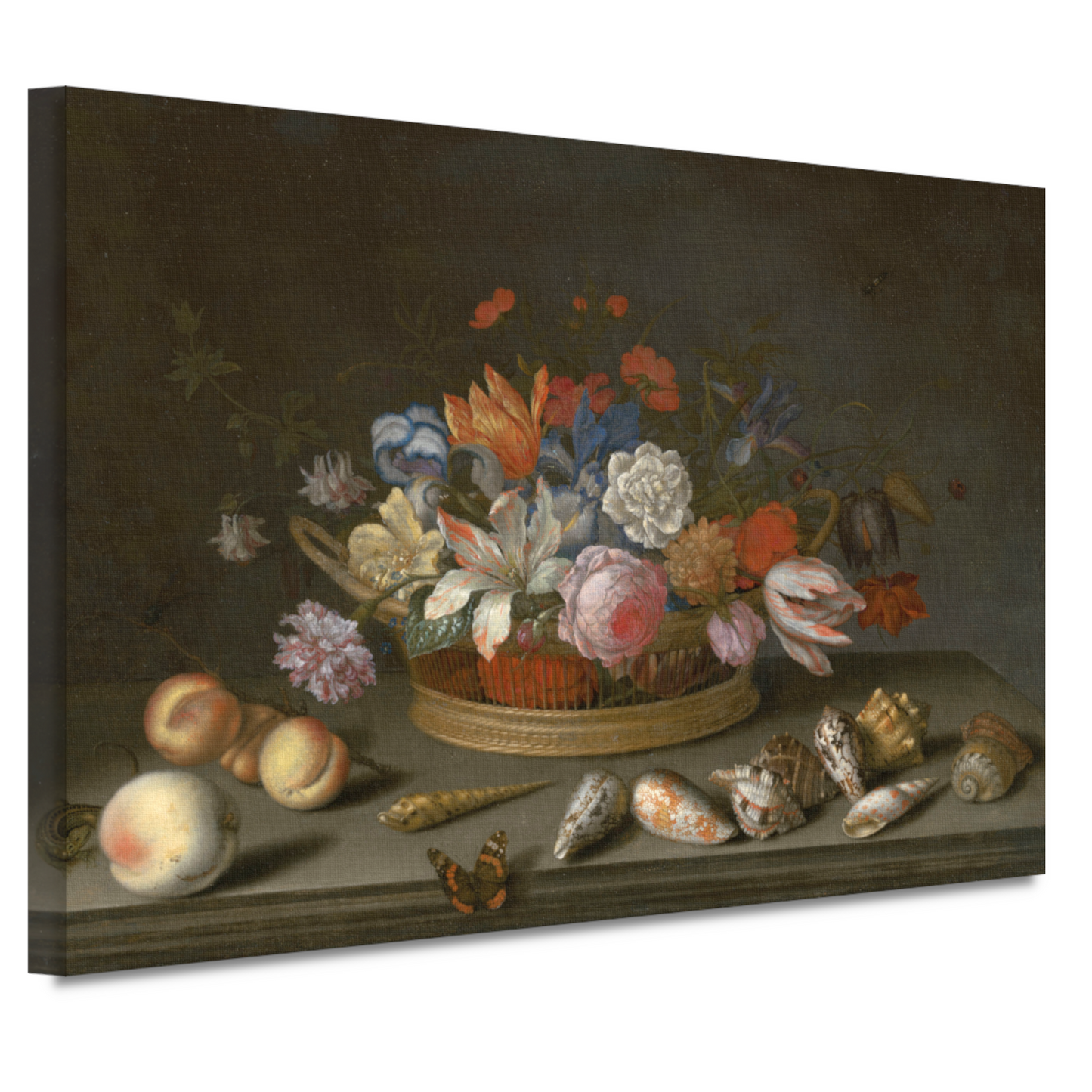 Tulpen, rozen en andere bloemen in een mand - Balthasar van der Ast canvas