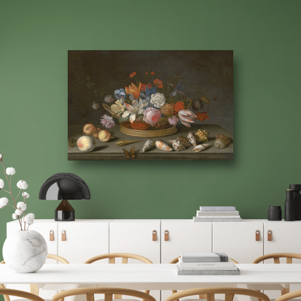 Tulpen, rozen en andere bloemen in een mand - Balthasar van der Ast poster