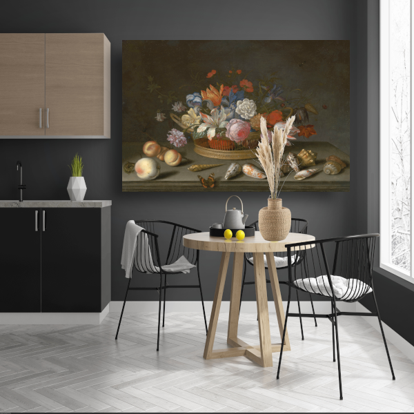 Tulpen, rozen en andere bloemen in een mand - Balthasar van der Ast poster