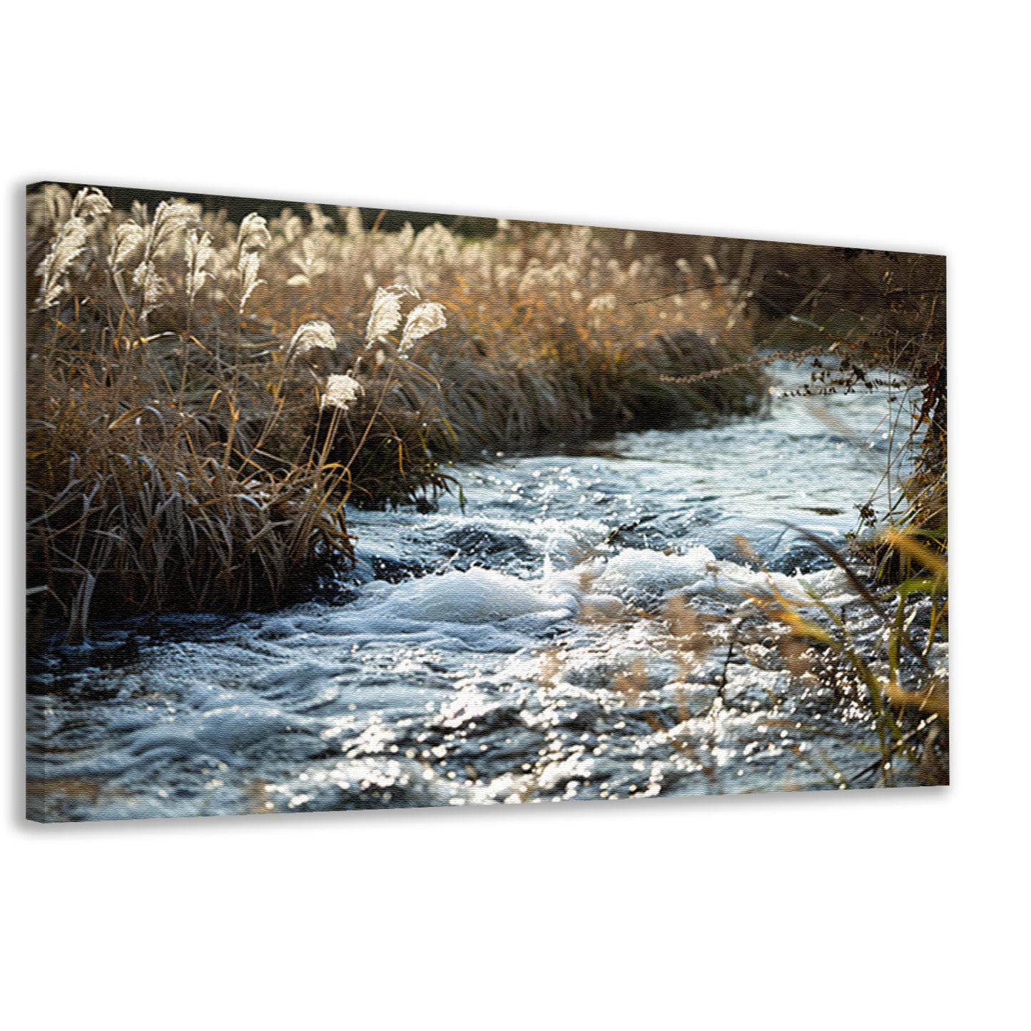 Stromende kreek omgeven door wilde flora canvas