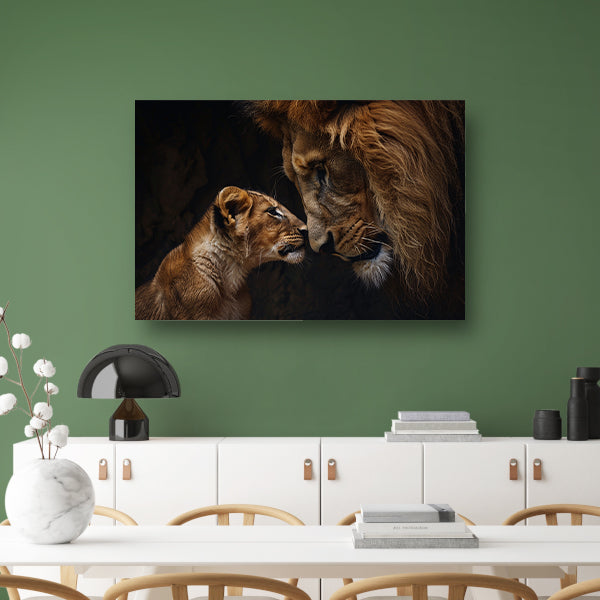 Majestueuze leeuw met zijn welp canvas