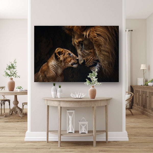 Majestueuze leeuw met zijn welp canvas