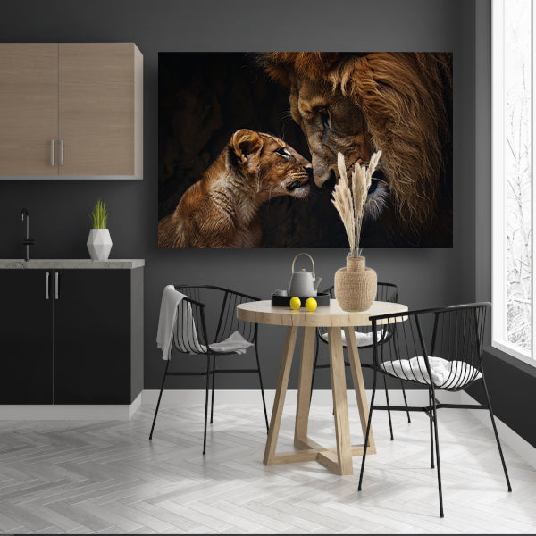 Majestueuze leeuw met zijn welp canvas