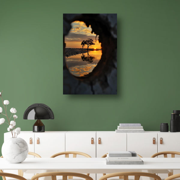 Silhouet van een boom bij zonsondergang acrylglas