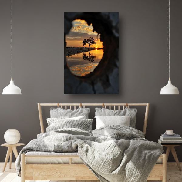 Silhouet van een boom bij zonsondergang acrylglas