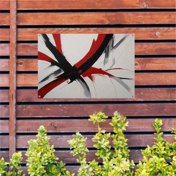 Dynamisch Minimalisme in Rood en Zwart tuinposter