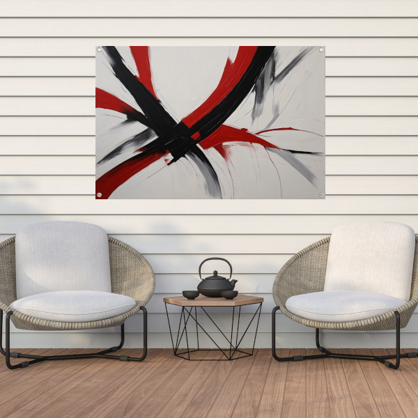 Dynamisch Minimalisme in Rood en Zwart tuinposter