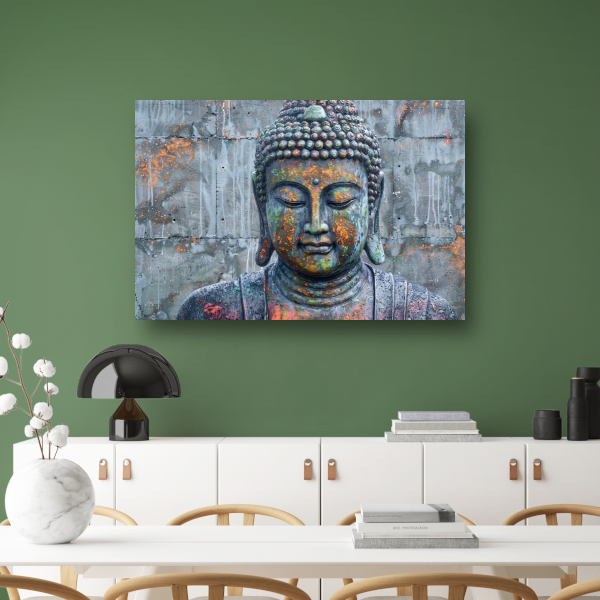 Boeddha Kunstwerk met Kleurrijke Betonnen Achtergrond canvas