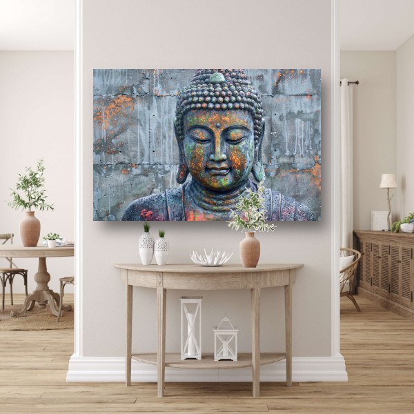 Boeddha Kunstwerk met Kleurrijke Betonnen Achtergrond canvas