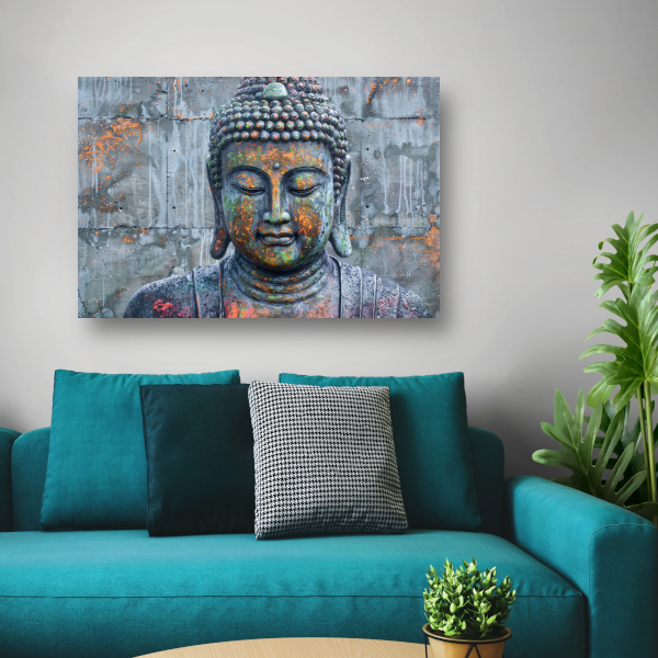 Boeddha Kunstwerk met Kleurrijke Betonnen Achtergrond canvas
