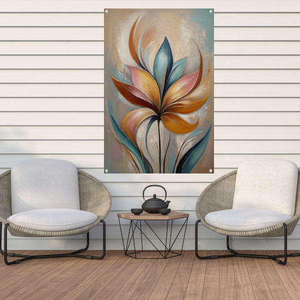Abstracte Bloem in Pastelkleurige Olieverf tuinposter