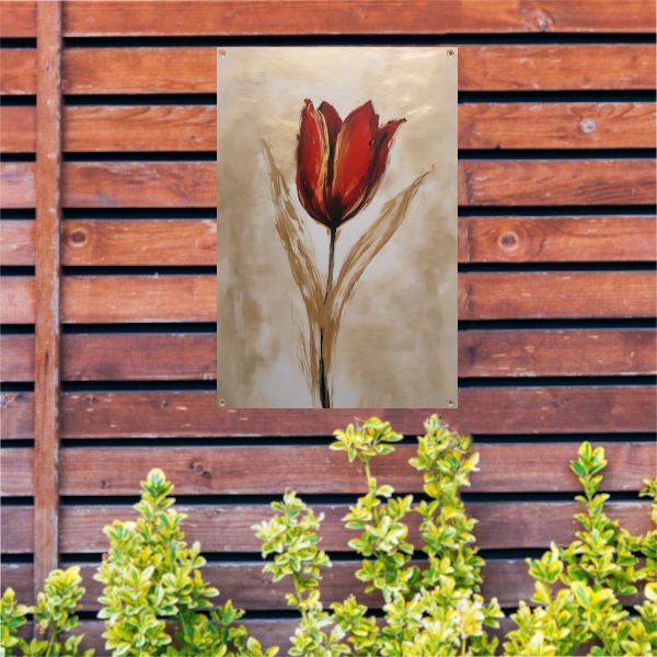Abstracte gouden tulp op neutrale achtergrond tuinposter