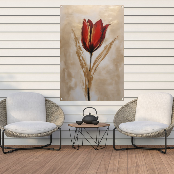 Abstracte gouden tulp op neutrale achtergrond tuinposter