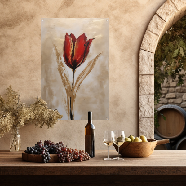 Abstracte gouden tulp op neutrale achtergrond tuinposter