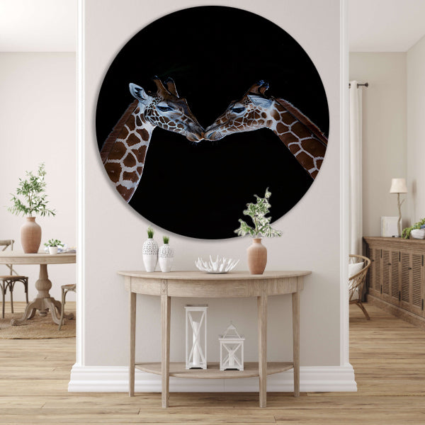 Twee giraffen in een intiem moment forex muurcirkel