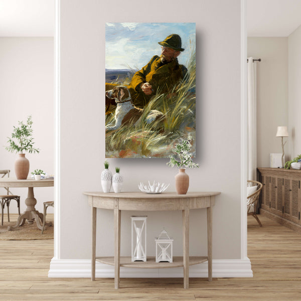 Meesterplanter C.F. Dahlerup met zijn jachthond - Ferdinand Heilbuth canvas met baklijst