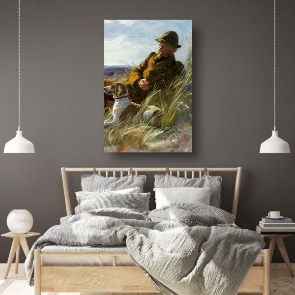 Meesterplanter C.F. Dahlerup met zijn jachthond - Ferdinand Heilbuth canvas met baklijst