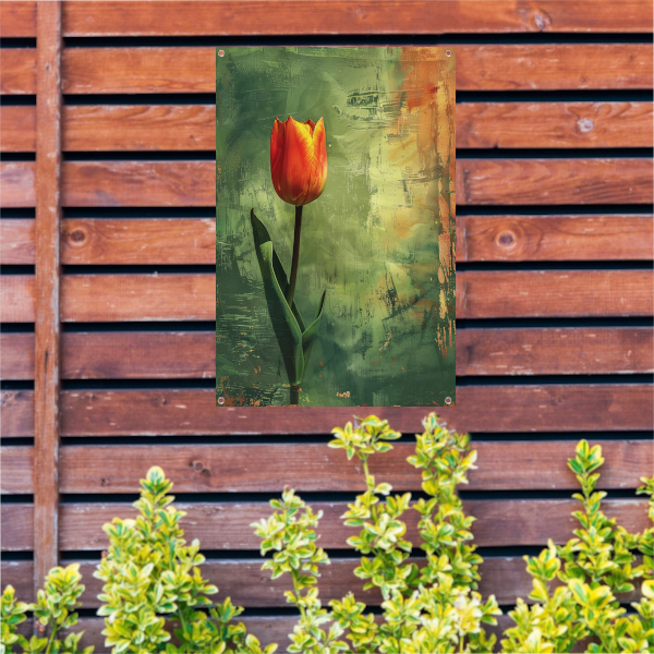 Oranje tulp met abstracte achtergrond tuinposter