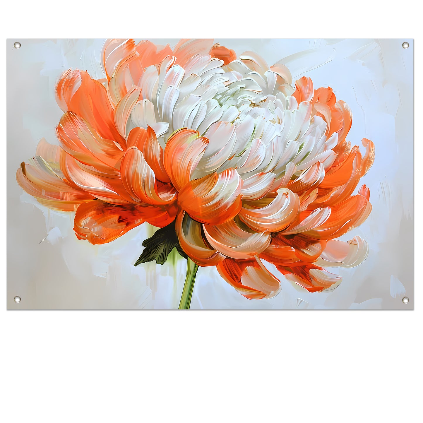 Abstract schilderij van oranje en witte bloem tuinposter