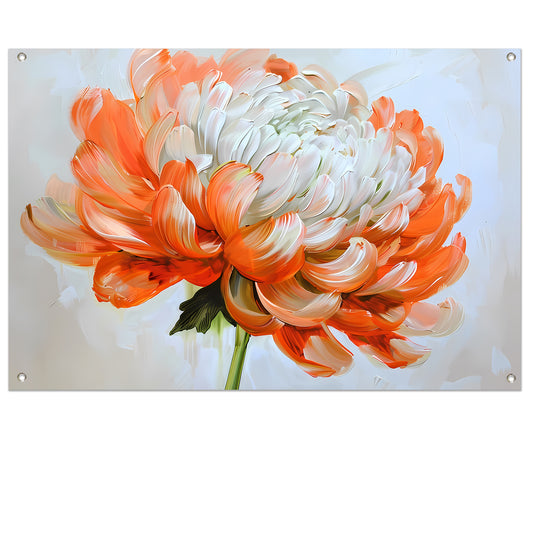 Abstract schilderij van oranje en witte bloem tuinposter