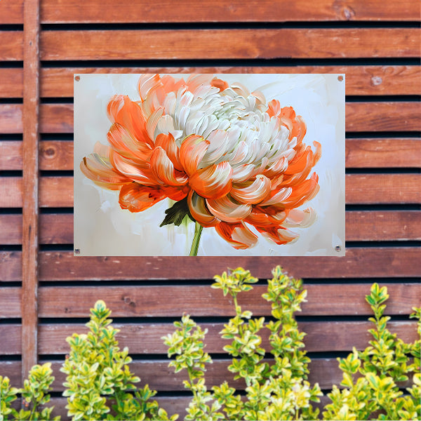 Abstract schilderij van oranje en witte bloem tuinposter