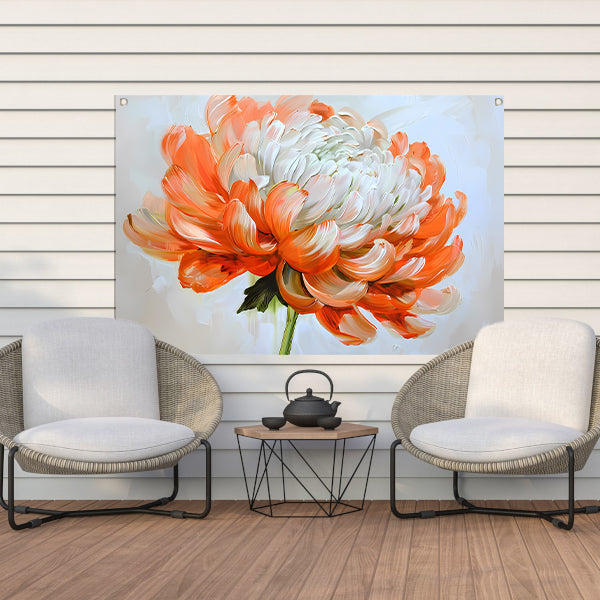 Abstract schilderij van oranje en witte bloem tuinposter