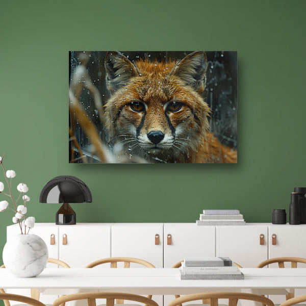 Vos kijkt door raam canvas