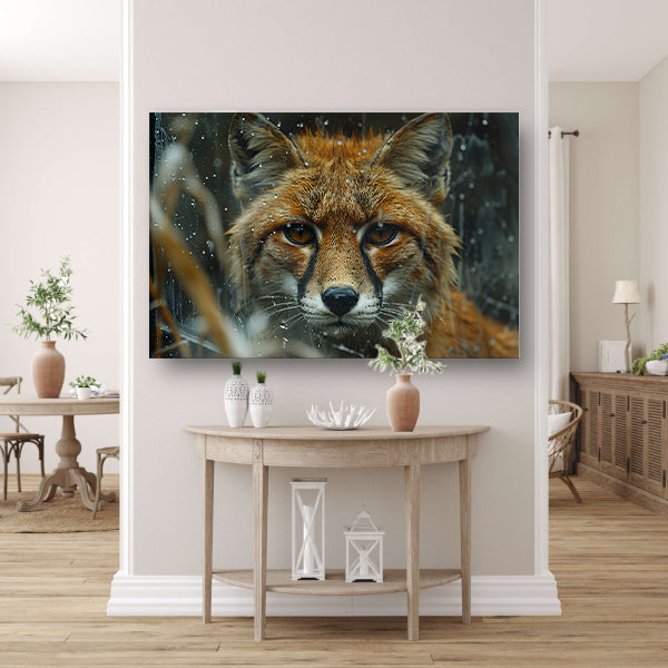 Vos kijkt door raam canvas