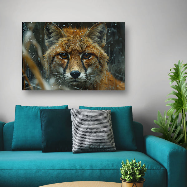 Vos kijkt door raam canvas