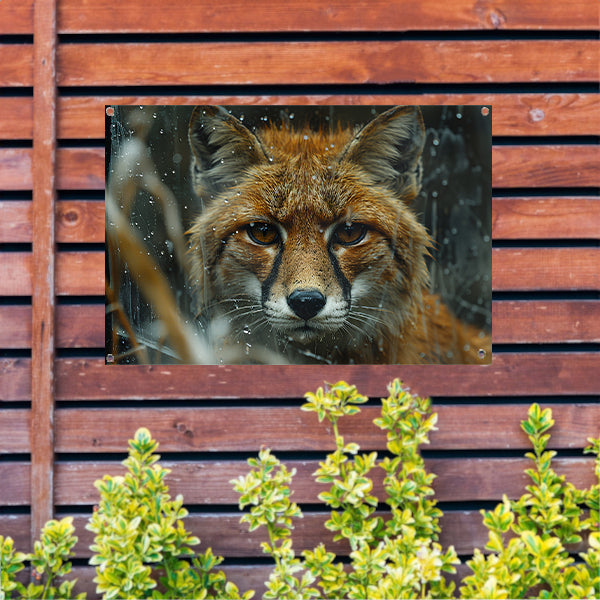 Vos kijkt door raam tuinposter