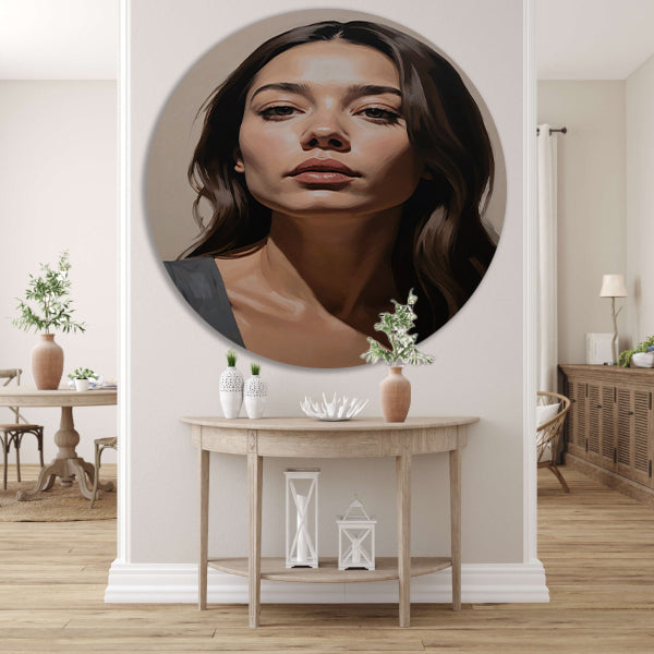 Serene vrouw in realistische kleurtonen forex muurcirkel