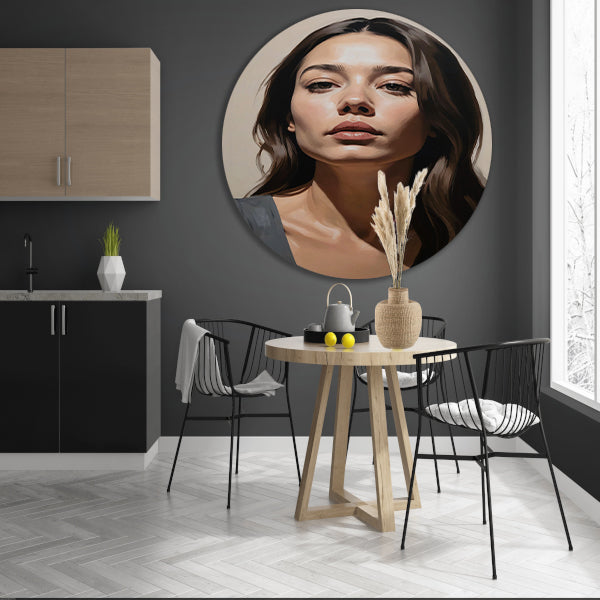 Serene vrouw in realistische kleurtonen forex muurcirkel