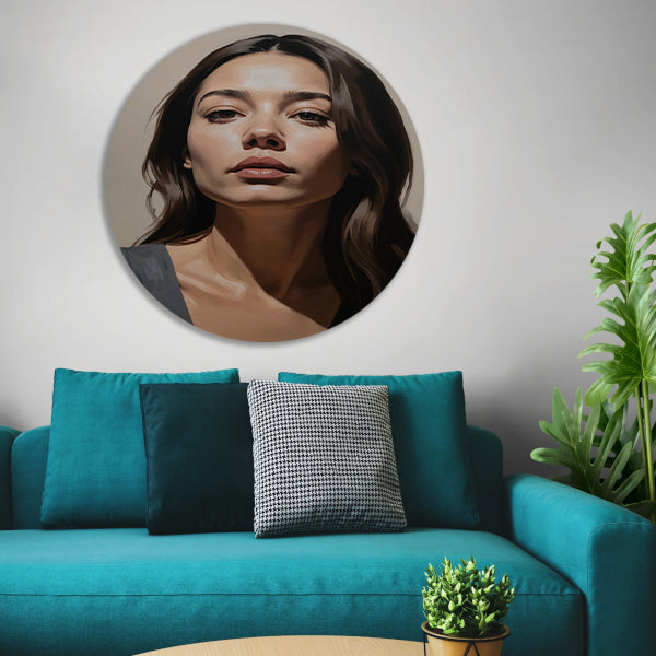 Serene vrouw in realistische kleurtonen forex muurcirkel
