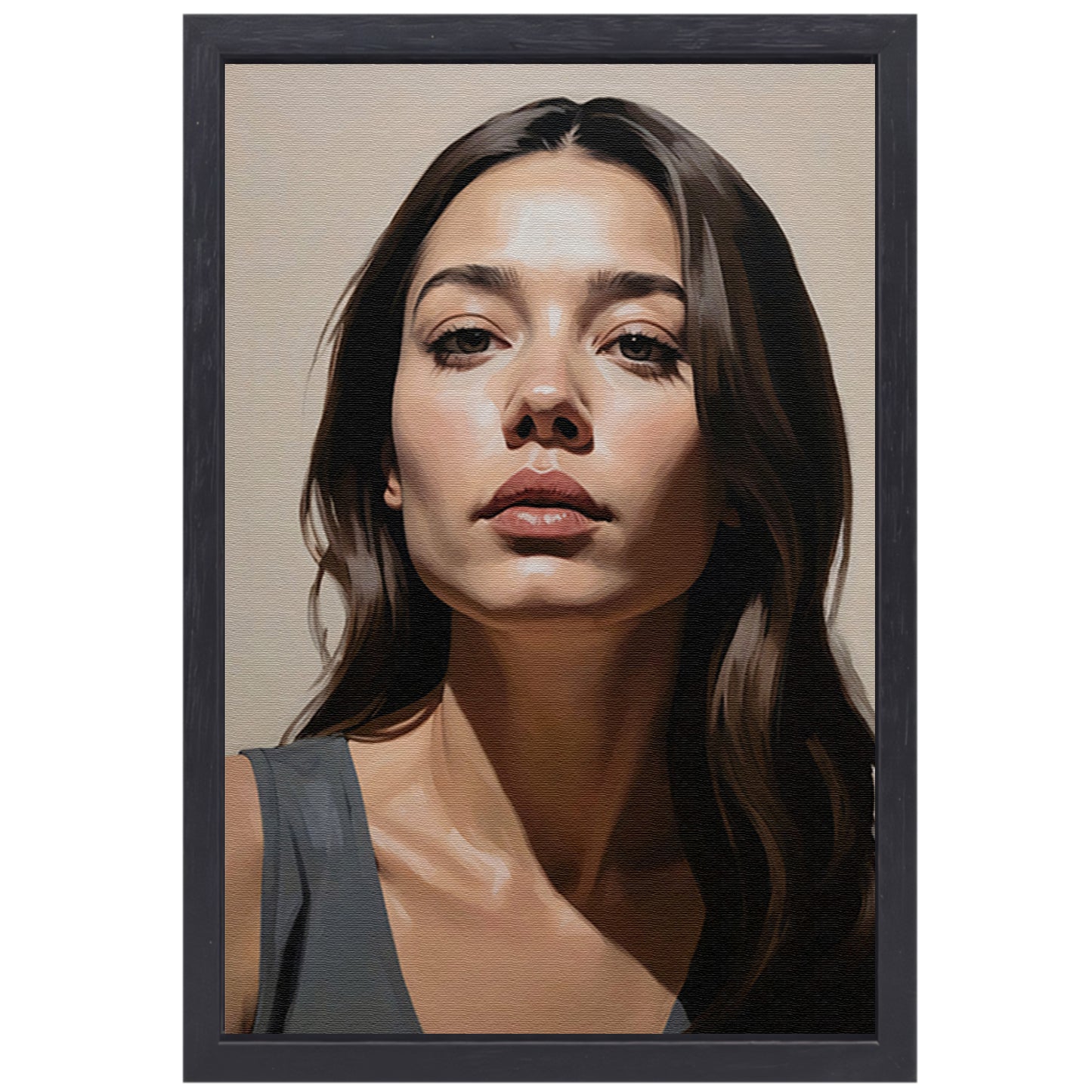 Serene vrouw in realistische kleurtonen canvas met baklijst