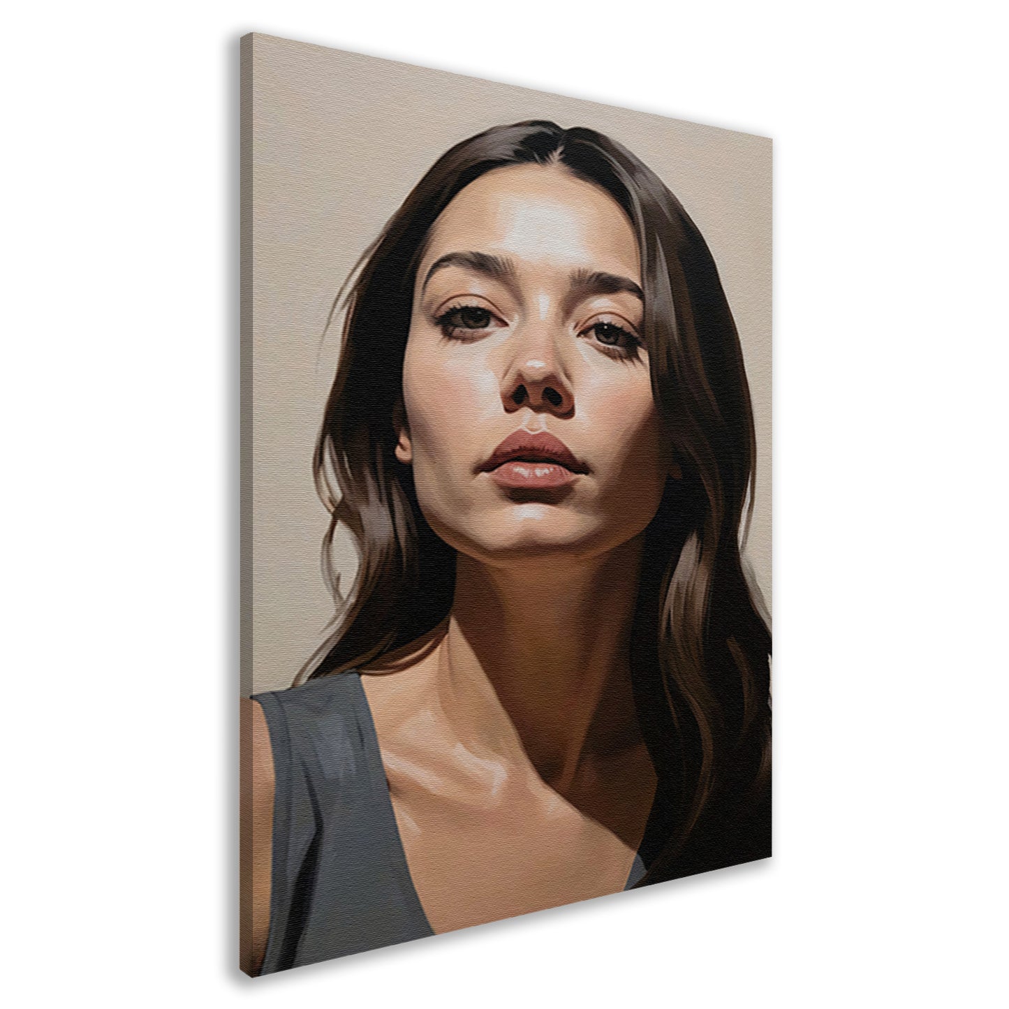 Serene vrouw in realistische kleurtonen canvas