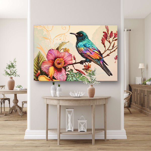 Tropische vogel met kleurrijke bloemen poster